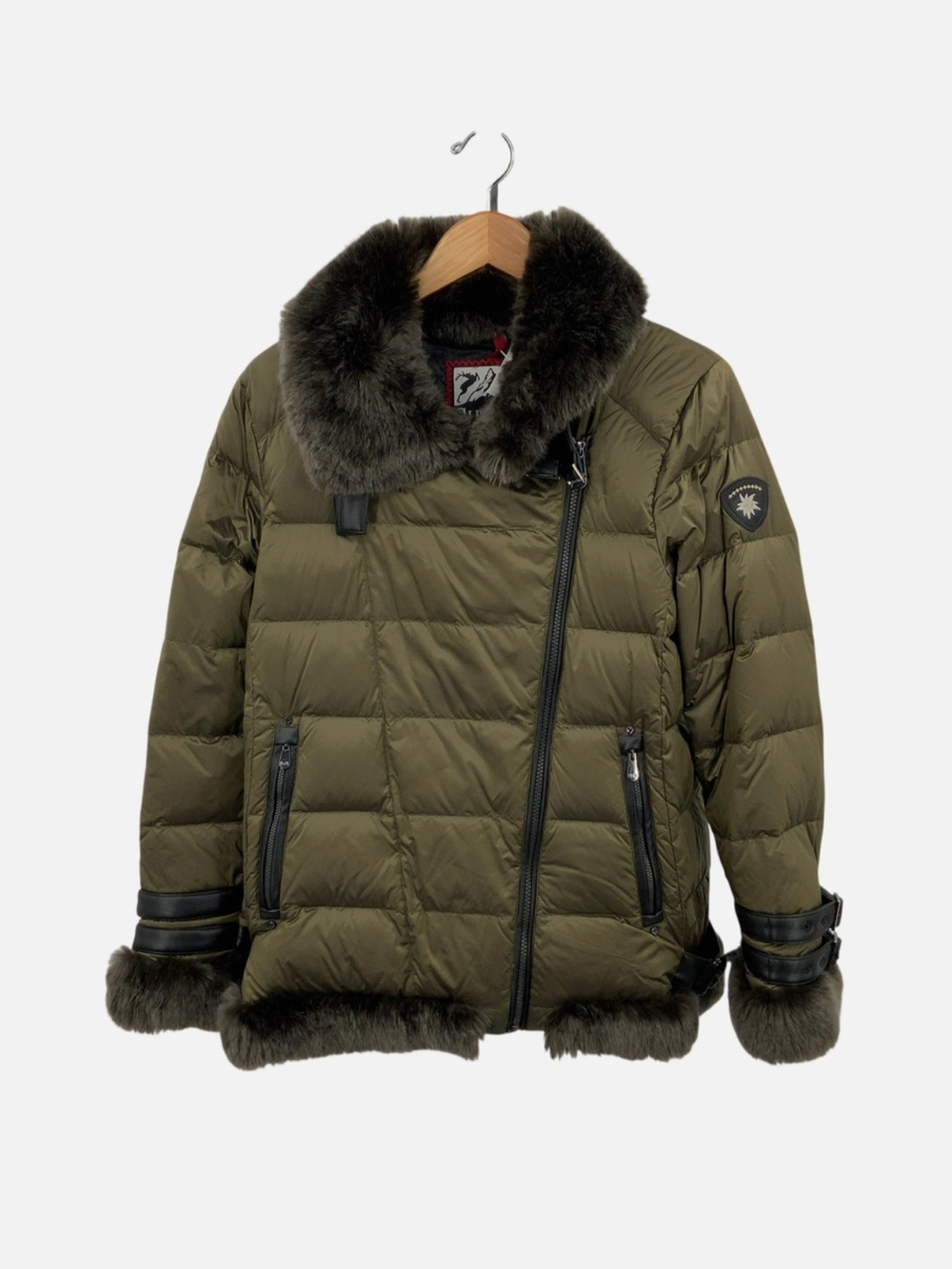 Alp N Rock Women's Olive Green Faux-Fur Trim Quilted Puffer Jacket